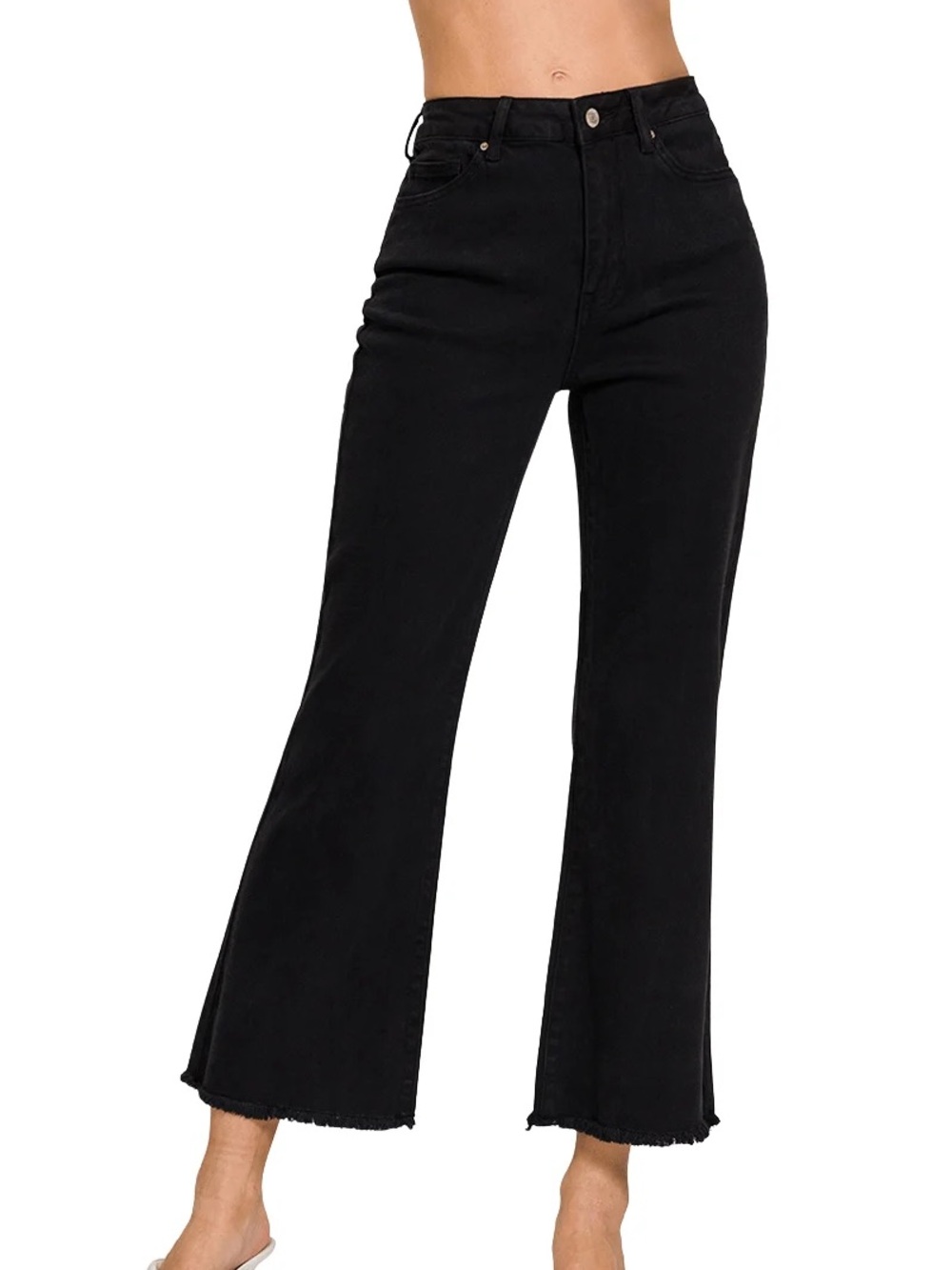 NWT🖤Zenana Acid Washed High Waist Frayed Hem Bootcut Jeans Small Black